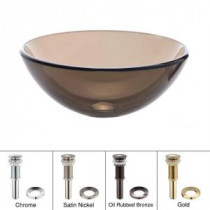 Vessel Sink in Clear Glass Brown with Pop-Up Drain and Mounting Ring in Satin Nickel