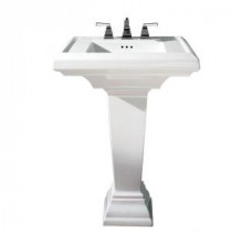 Town Square Pedestal Combo Bathroom Sink with 8 in. Faucet Centers in White