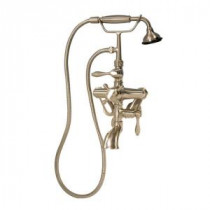 3-Handle Thermostatic Claw Foot Tub Faucet with Metal Hand Shower in Brushed Nickel