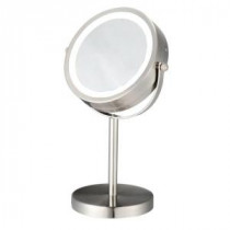 5.875 in. x 11.5 in. LED Lighted Bi-View Cosmetic Mirror in Satin Nickel
