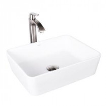 Sirena Matte Stone Vessel Sink in White with Linus Bathroom Vessel Faucet in Brushed Nickel