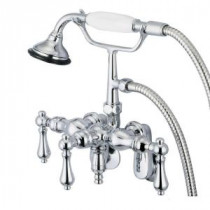 3-Handle Claw Foot Tub Faucet with Labeled Porcelain Lever Handles and Handshower in Triple Plated Chrome