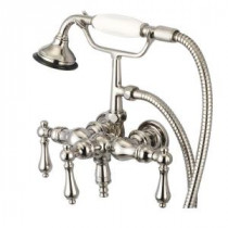 3-Handle Vintage Claw Foot Tub Faucet with Handshower and Porcelain Lever Handles in Polished Nickel PVD