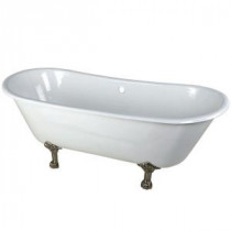 5.6 ft. Cast Iron Satin Nickel Claw Foot Double Slipper Tub in White