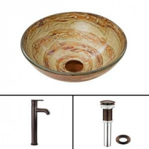 Glass Vessel Sink in Mocha Swirl and Seville Faucet Set in Oil Rubbed Bronze