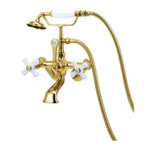 TW35 3-Handle Claw Foot Tub Faucet with Adjustable Centers and Handshower in Polished Brass