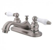 Porcelain 4 in. 2-Handle Low-Arc Bathroom Faucet in Satin Nickel