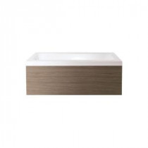 Pure 1L 5.58 ft. AquaStone Classic Flatbottom Non-Whirlpool Bathtub in Matte White with Light Wooden Side Panels