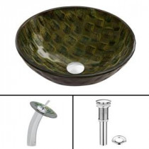 Glass Vessel Sink in Amazonia with Waterfall Faucet Set in Chrome