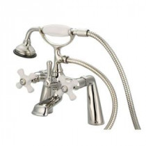 3-Handle Vintage Claw Foot Tub Faucet with Hand Shower and Porcelain Cross Handles in Polished Nickel PVD