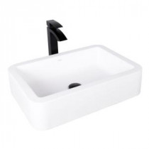 Navagio Matte Stone Vessel Sink in White with Duris Bathroom Vessel Faucet in Matte Black