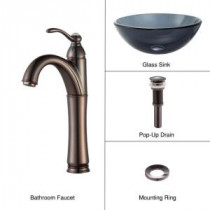 Vessel Sink in Clear Glass Black with Single Hole 1-Handle High Arc Riviera Faucet in Oil Rubbed Bronze