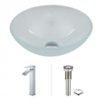 Glass Vessel Sink in White Frost with Faucet Set in Chrome
