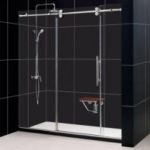 Enigma 68 in. to 72 in. x 79 in. Frameless Sliding Shower Door in Polished Stainless Steel and 1/2 in. Exclusive Glass