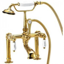 RM03 3-Handle Claw Foot Tub Faucet with Handshower and 6 in. Risers in Polished Brass