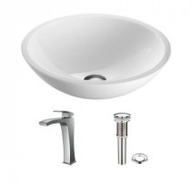 Flat Edged Stone Glass Vessel Sink in White Phoenix and Blackstonian Faucet Set in Chrome