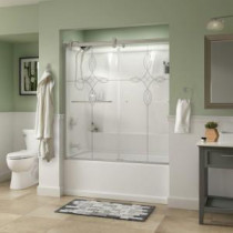 Simplicity 60 in. x 58-3/4 in. Semi-Framed Contemporary Style Sliding Bathtub Door in Nickel with Tranquility Glass