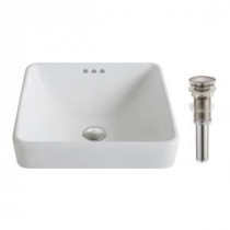Elavo Semi-Recessed Bathroom Sink in White with Pop-Up Drain in Brushed Nickel