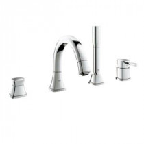 Grandera Single-Handle Deck-Mount Roman Tub Faucet with Personal Hand Shower in Brushed Nickel InfinityFinish