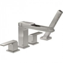 Ara 2-Handle Deck-Mount Roman Tub Faucet Trim Kit with Channel Spout and Hand Shower in Stainless