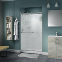 Lyndall 48 in. x 71 in. Semi-Framed Contemporary Style Sliding Shower Door in Nickel with Rain Glass