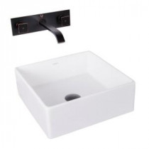 Bavaro Matte Stone Vessel Sink in White with Titus Dual Lever Wall Mount Faucet in Antique Rubbed Bronze and Pop-Up