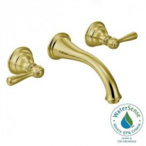 Kingsley Wall Mount 2-Handle Low-Arc Bathroom Lavatory Faucet Trim Kit in Polished Brass (Valve Sold Separately)