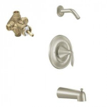Eva 1-Handle Posi-Temp Tub and Shower Trim Kit in Brushed Nickel - Valve Included