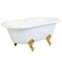 5.6 ft. Acrylic Polished Brass Claw Foot Double Ended Tub in White