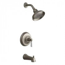 Bancroft Rite-Temp Tub/Shower Faucet Trim with White Ceramic Lever Handle in Vibrant Brushed Nickel (Valve Not Included)