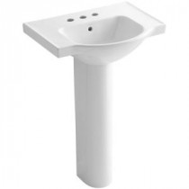 Veer Pedestal Combo Bathroom Sink in White with 4 in. Centerset Faucet Holes