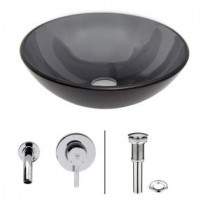 Glass Vessel Sink in Sheer Black with Wall-Mount Faucet Set in Chrome