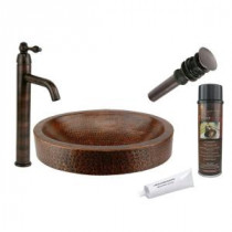 All-in-One Compact Oval Skirted Vessel Hammered Copper Bathroom Sink in Oil Rubbed Bronze