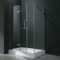 Monteray 40.25 in. x 79.25 in. Frameless Pivot Shower Door in Brushed Nickel with Clear Glass with Left Base