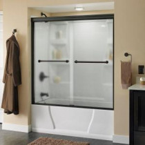 Phoebe 59-3/8 in. x 56-1/2 in. Frameless Sliding Tub Door in Bronze with Droplet Glass