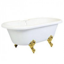 5.5 ft. Acrylic Polished Brass Claw Foot Double Ended Oval Tub in White