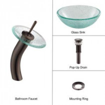 Glass Bathroom Sink in Broken with Single Hole 1-Handle Low Arc Waterfall Faucet in Oil Rubbed Bronze