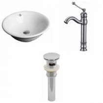 Round Vessel Sink Set in White with Deck Mount cUPC Faucet and Drain