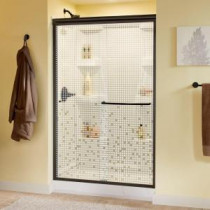 Simplicity 48 in. x 70 in. Semi-Frameless Sliding Shower Door in Bronze with Mozaic Glass