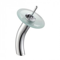Single Lever Single Hole 1-Handle Vessel Glass Waterfall Faucet in Chrome with Frosted Glass Disk