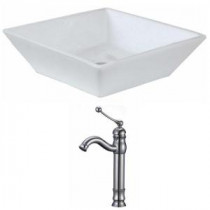 Square Vessel Sink Set in White with Deck Mount cUPC Faucet
