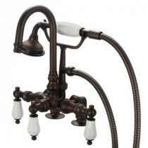 3-Handle Vintage Claw Foot Tub Faucet with Hand Shower and Porcelain Lever Handles in Oil Rubbed Bronze