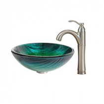 Nei Glass Vessel Sink in Multicolor and Riviera Faucet in Satin Nickel