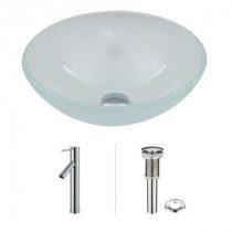 Glass Vessel Sink in White Frost with Faucet Set in Chrome