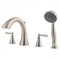 Saxton 2-Handle Deck Mount Roman Tub Faucet with Handshower Trim Kit in Brushed Nickel (Valve Not Included)
