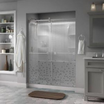 Silverton 60 in. x 71 in. Semi-Frameless Contemporary Sliding Shower Door in Nickel with Mozaic Glass
