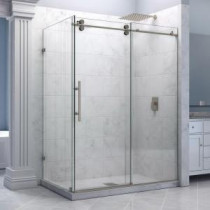 Enigma 36 in. x 60-1/2 in. x 79 in. Fully Frameless Sliding Shower Enclosure in Brushed Stainless Steel, 1/2 in. Glass