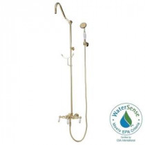 ETS11 Wall-Mount Exposed Hand Shower and Shower Head Combo Kit and Porcelain Lever Handles in Polished Brass