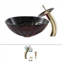 Magma Glass Vessel Sink and Waterfall Faucet in Gold