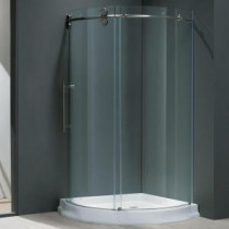 Sanibel 43.625 in. x 79.5 in. Frameless Bypass Shower Enclosure in Stainless Steel and Left Base